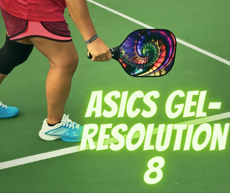 Player holding table-tennis racket wearing ASICS Gel-Resolution 8 shoes