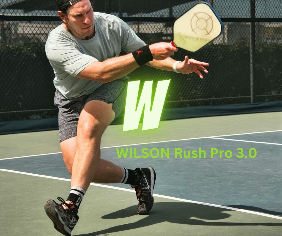Player in action with WILSON Rush Pro 3.0 shoes